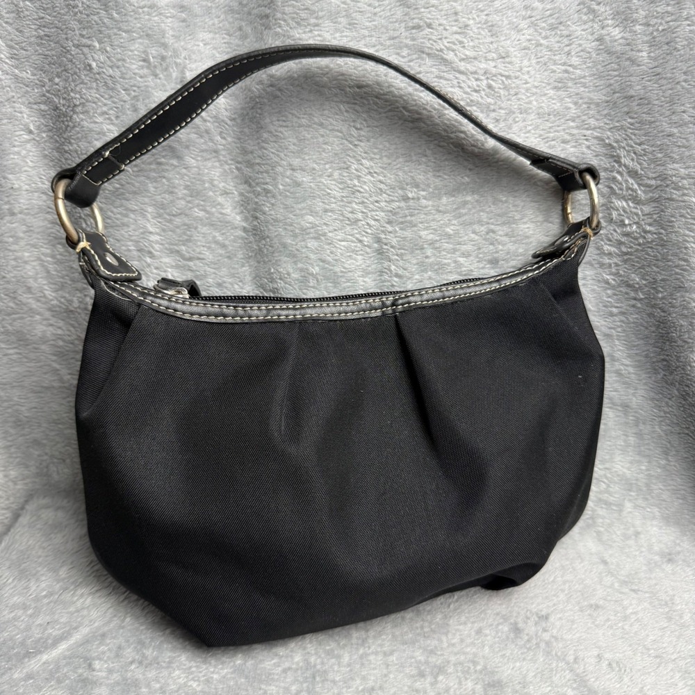 Tommy Hilfiger Black Canvas Small Shoulder Bag Lime Green Lining Mini Hobo Y2K